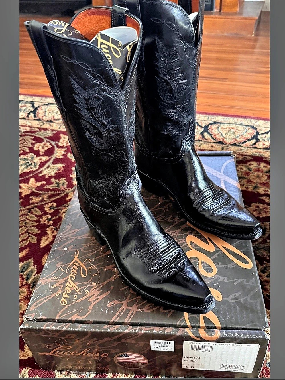 Lucchese Roper Black Leather Cowboy Boots US 10 D